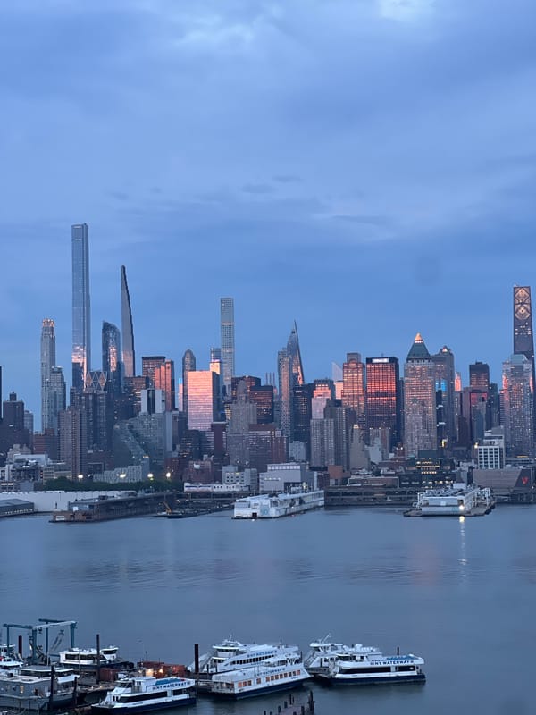 Manhattan skyline at dusk from the Weehawken waterfront