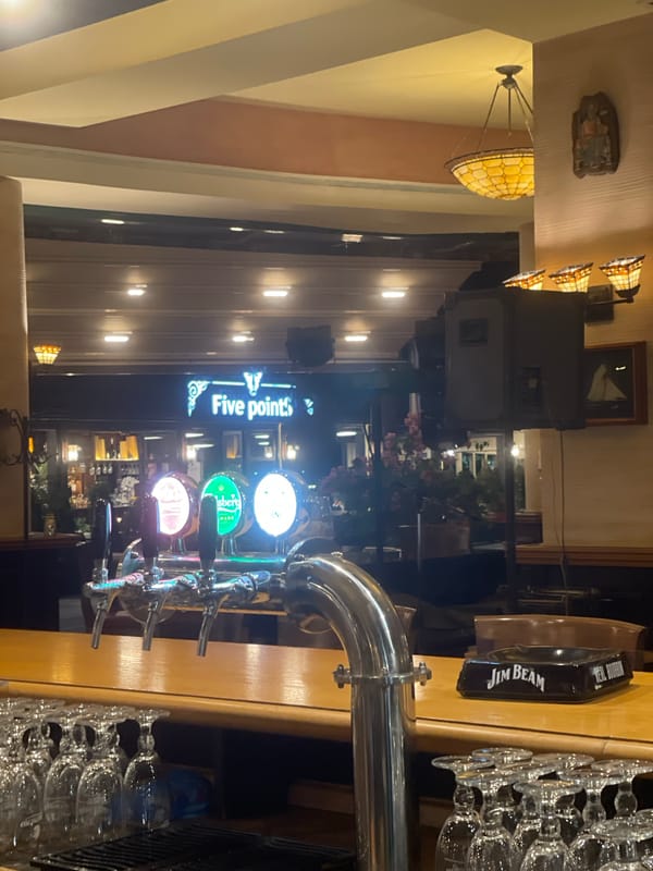 Draft beer taps at a Balchik bar counter