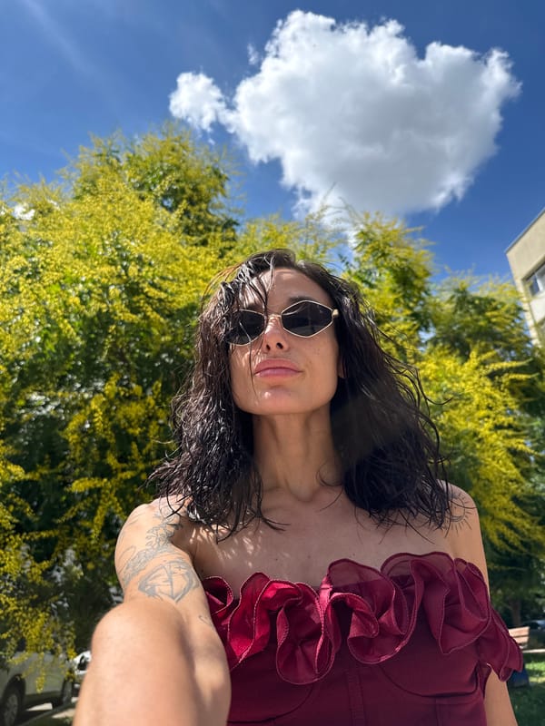 Woman takes outdoor selfie in Pleven, Bulgaria