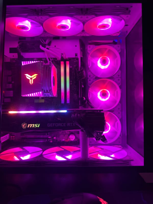Custom RGB gaming PC build shown from multiple angles