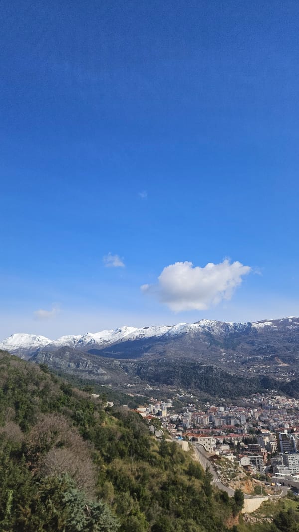 Morning panoramic view captured of Budva coastal cityscape