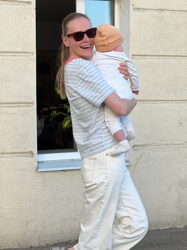 Family enjoys afternoon outing with baby in Klin, Russia