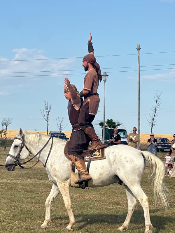 Medieval reenactment with horseback stunts and sword fights in Bulgaria