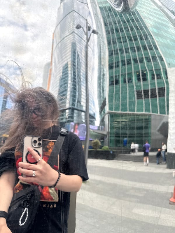 Urban selfies capture modern skyscrapers in financial district