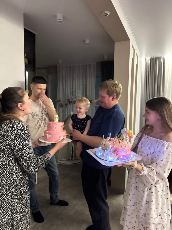 Birthday celebration with rabbit cake in Garevaya, Russia