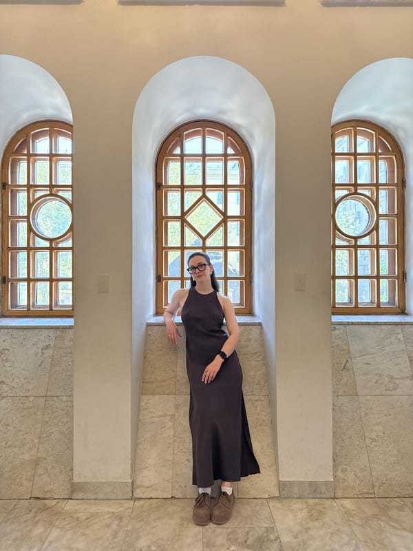Woman observed in Moscow university library building interior