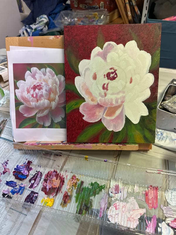 Artist paints peonies, Milan street life documented Monday morning