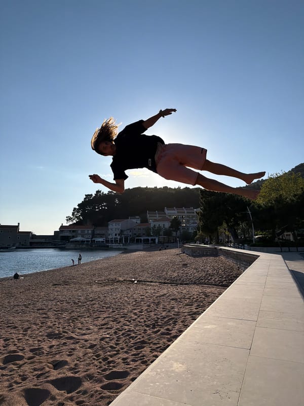 Acrobatic flip performed and filmed in Montenegro town center