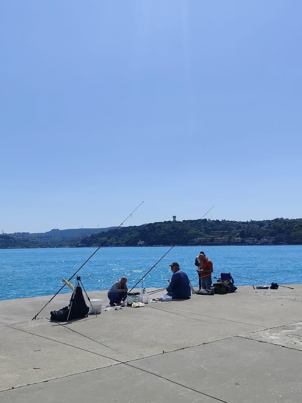 Morning fishing and waterfront activity captured in Sarıyer, Turkey
