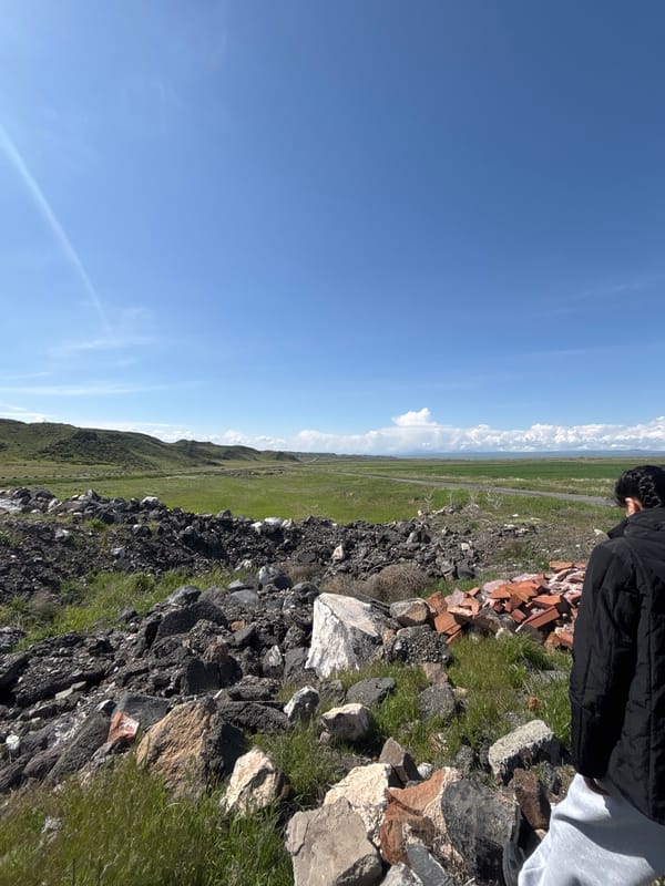 Natural landscape with scattered bricks observed in Suser, Armenia