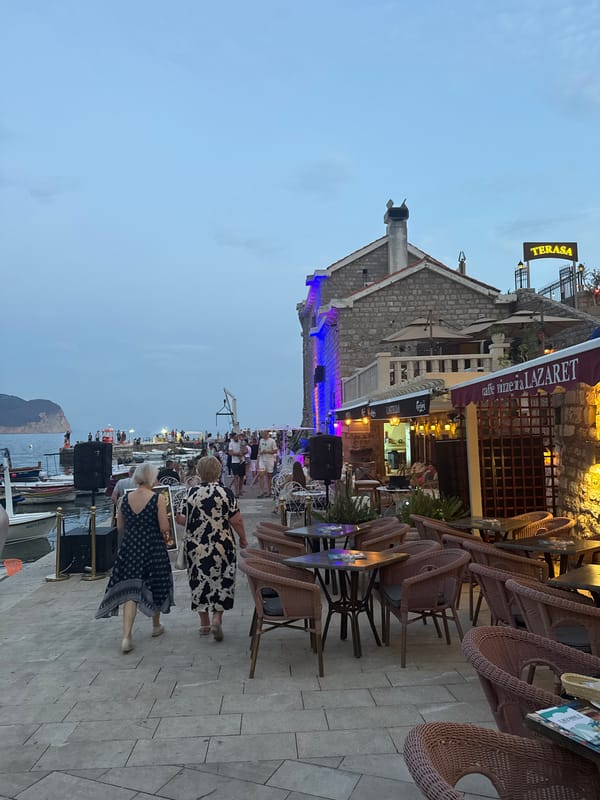 Evening wander through Petrovac's waterfront, cafés, and old town