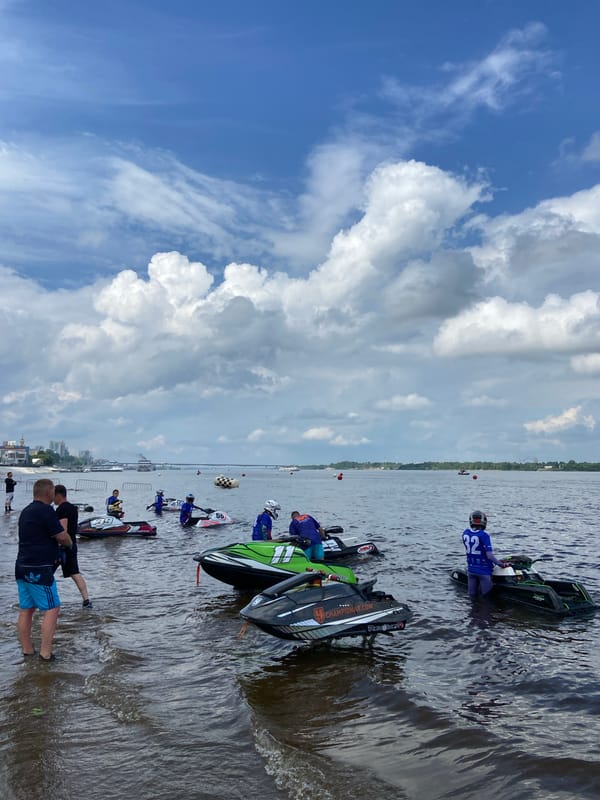 Jet ski competition preparation on Kama River in Perm