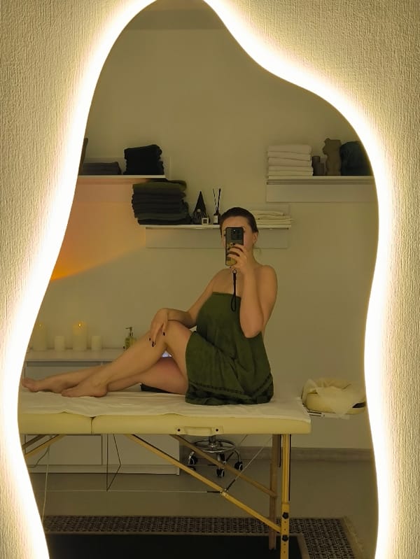 Woman takes spa selfies in Vinnytsia wellness facility