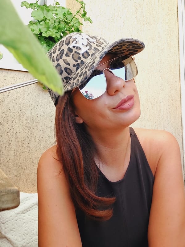 Leopard cap and mirrored shades, multiple takes