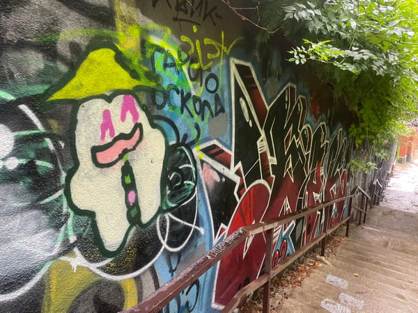 Morning stroll along Sochi's urban riverfront and graffiti stairways