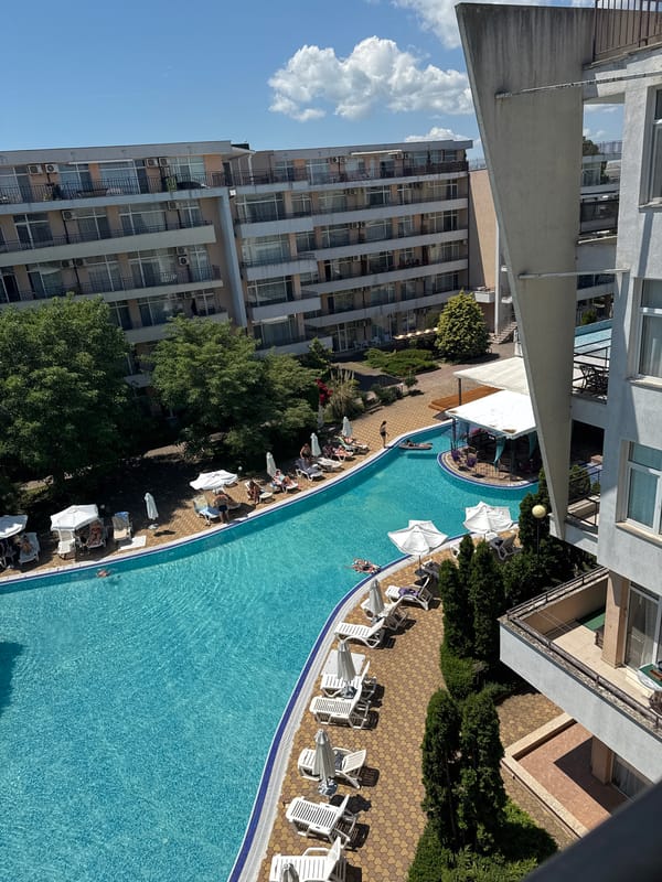 Resort pool views and street driving in Nesebar Bulgaria