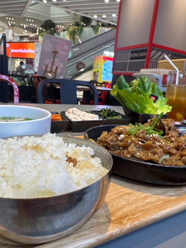 Korean restaurant meal documented at Bangkok shopping mall Bonchon