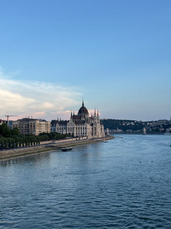 Golden hour on a Budapest bridge over the Danube