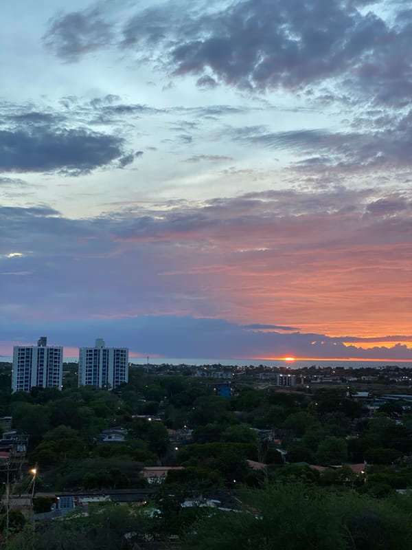 Hilltop sunset views over Juan Griego, Venezuela