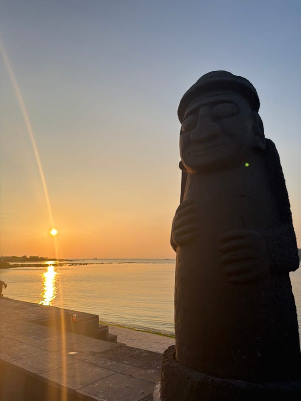 Jeju sunset and yoga on a coastal summer evening