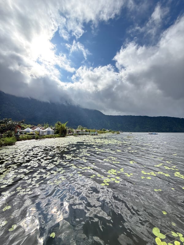 Wooden pier on Lake Bratan documented in Baturiti Indonesia
