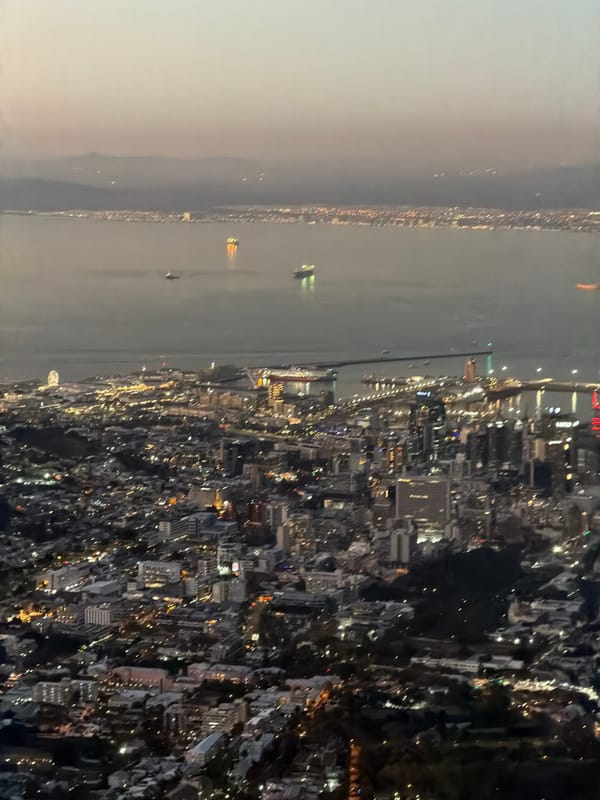 Aerial nighttime photograph captures panoramic Cape Town cityscape