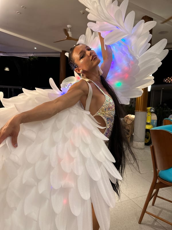 Illuminated angel costume on display in Ko Samui venue