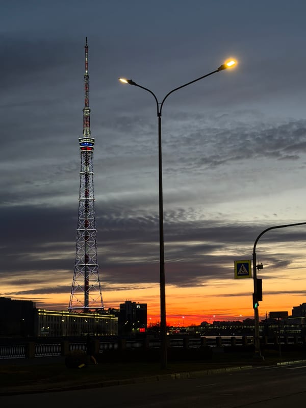Saint Petersburg TV Tower photographed during dramatic twilight