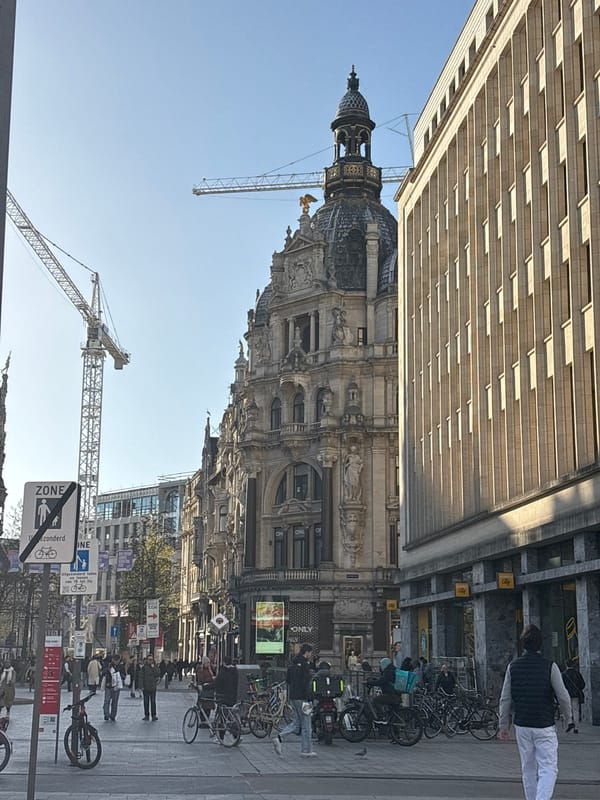Street scene with mixed architecture observed in Antwerp