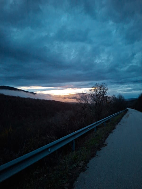 Dusk landscape captured from roadside in Balgarene, Bulgaria