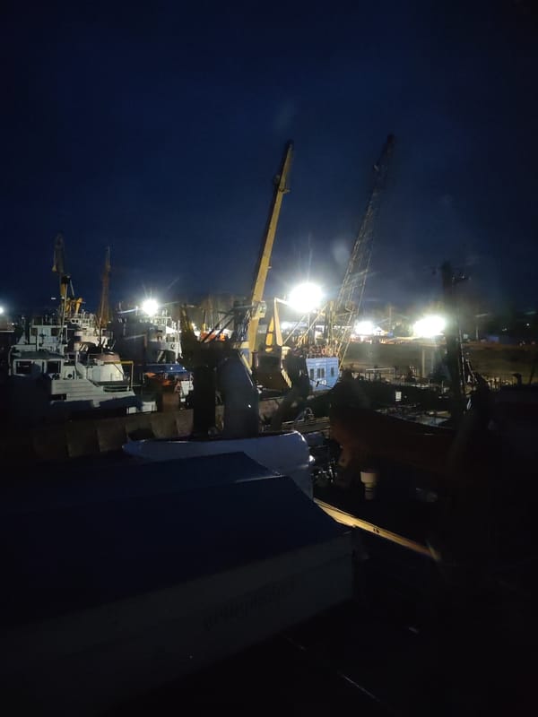 Nighttime port activity observed in Rybinsk harbor