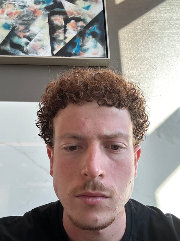 Man with curly hair observed near painting in College Park