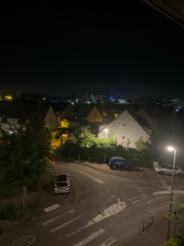 Late night street views captured from elevated position in Strasbourg