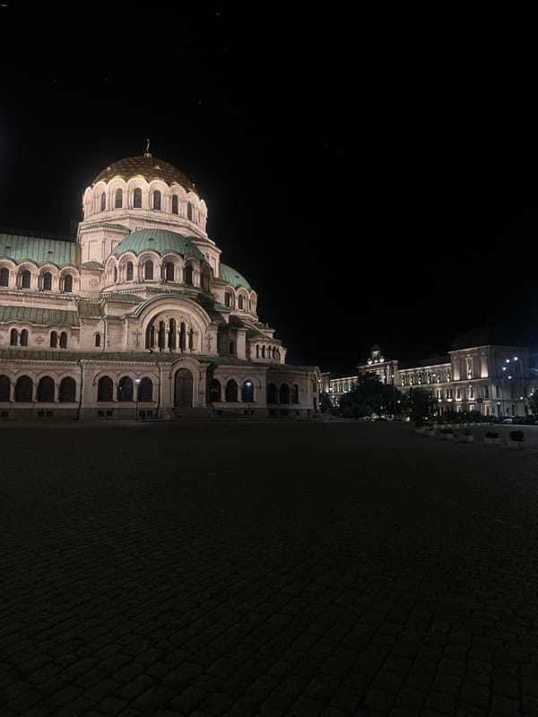Alexander Nevsky Cathedral glowing at night in Sofia