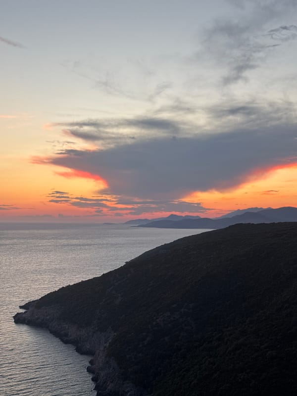 Bay of Kotor at sunset from above Zagora, Montenegro