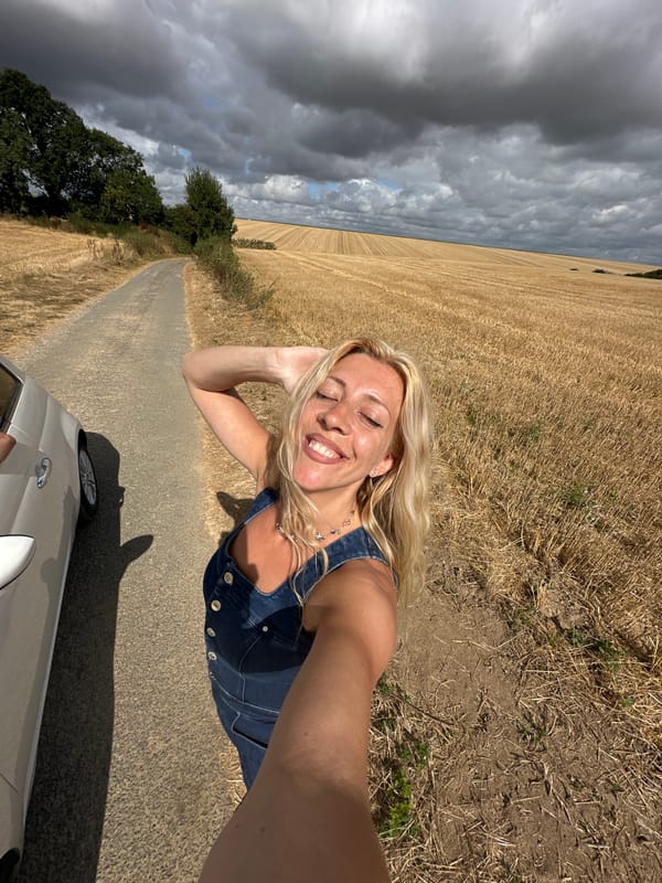 Selfie session in a sunny field, Royon, France