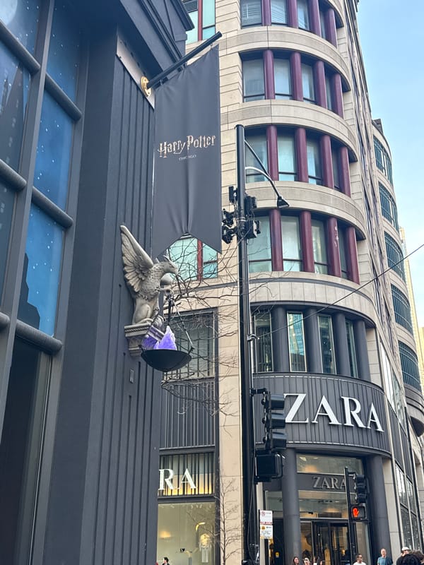Evening scenes from downtown Chicago: retail district and cocktail bar