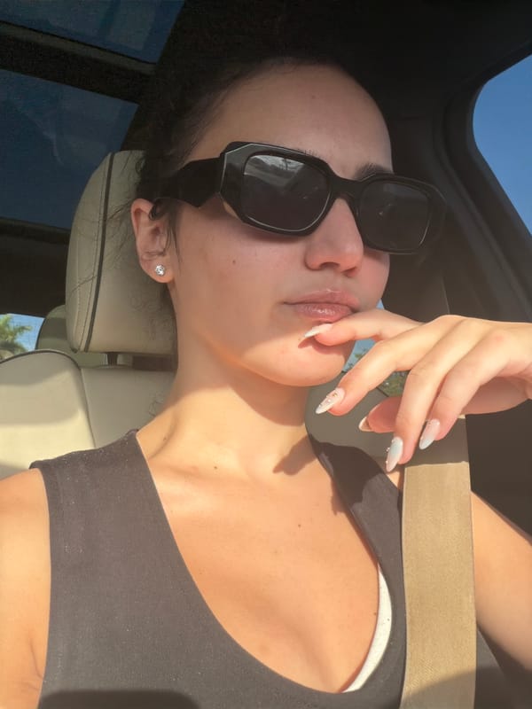 Close-up nail detail and a relaxed in-car moment, Boca Raton