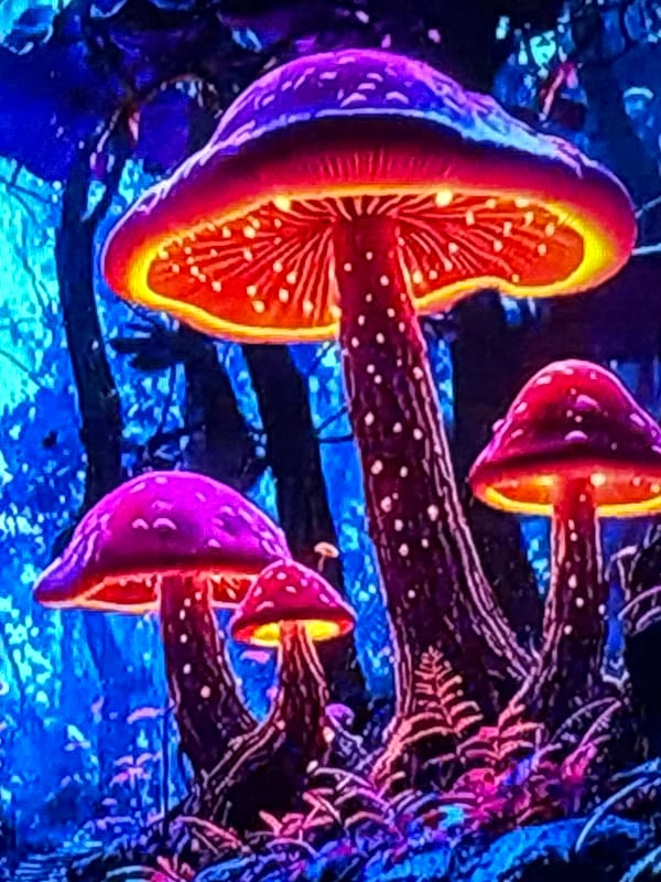 Bioluminescent fantasy mushroom art, Nesebar