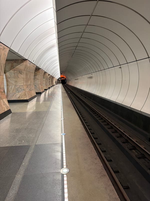 Underground subway station with tiled platform observed