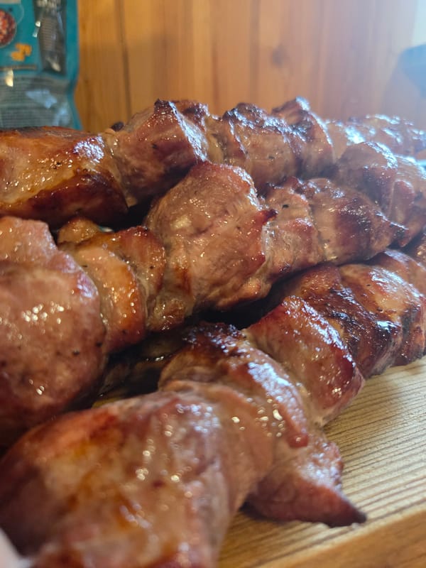 Shashlik grilling session at a Russian dacha near Frolovo
