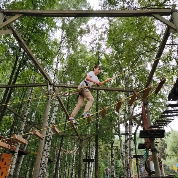Rope course adventure in a birch forest near Chaikovsky