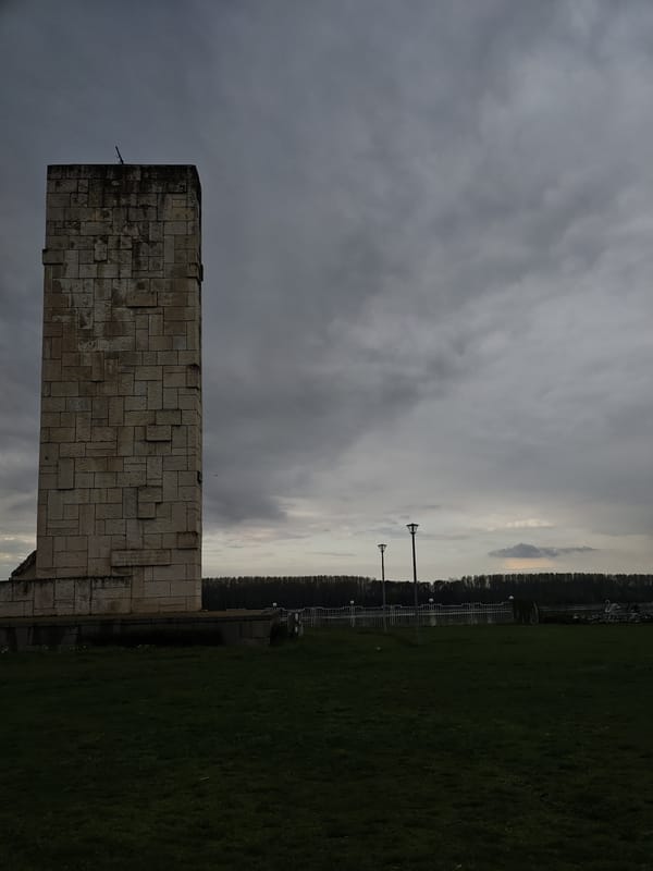 Stone monument observed in Kozloduy, Bulgaria under cloudy skies