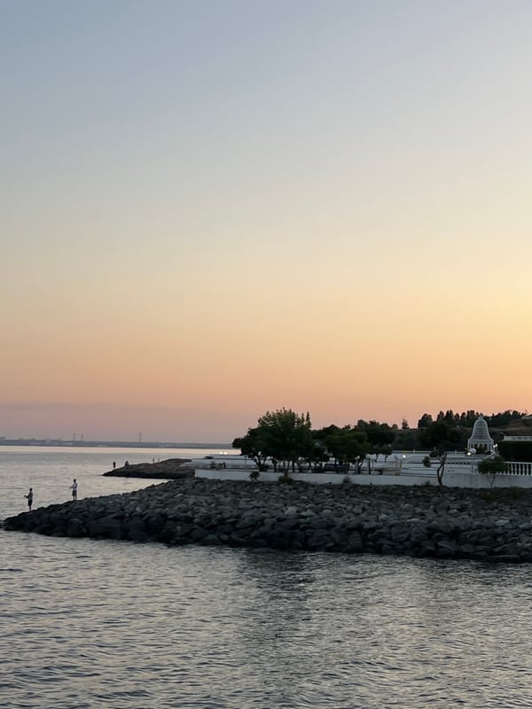 Sunset stroll along a Ukrainian beach resort promenade