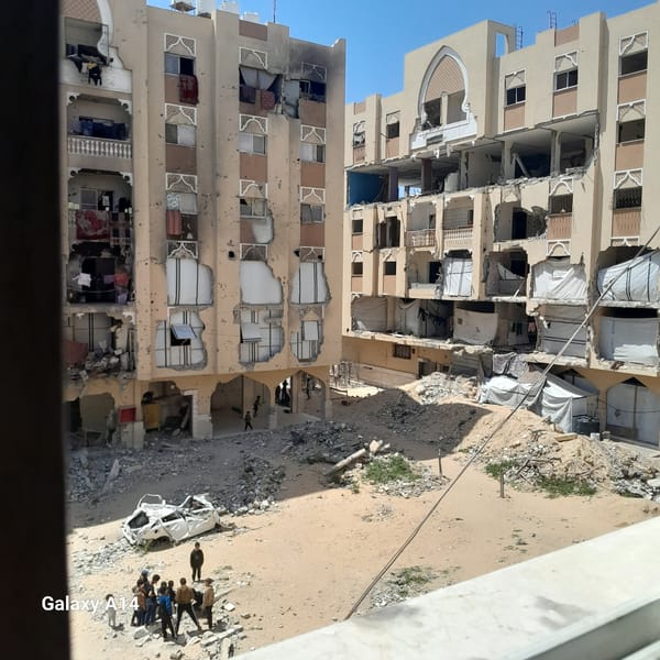 Aerial views document extensive damage, refugee camps in Khan Yunis