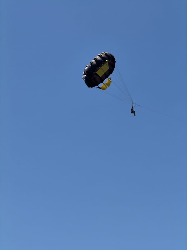 Parasailing and jet skiing off a Russian Black Sea beach