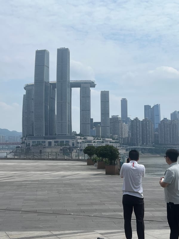 Morning sightseeing activity captured at Raffles City Chongqing complex