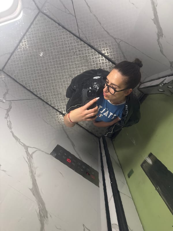 Woman Takes Selfie in Sofia Elevator