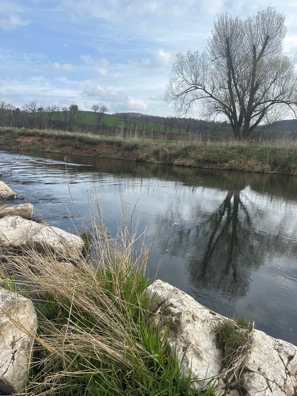 Man stands on rocks in German river