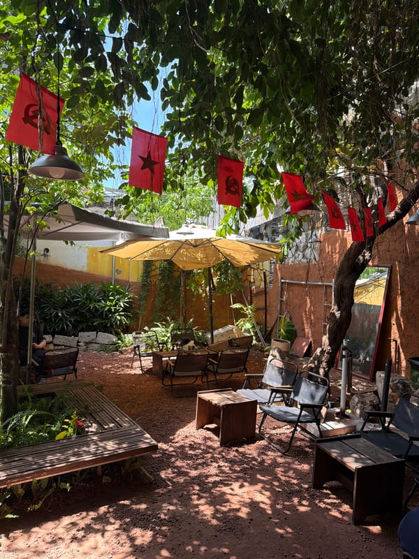 Morning coffee stop at a rustic Nha Trang cafe with koi and matcha